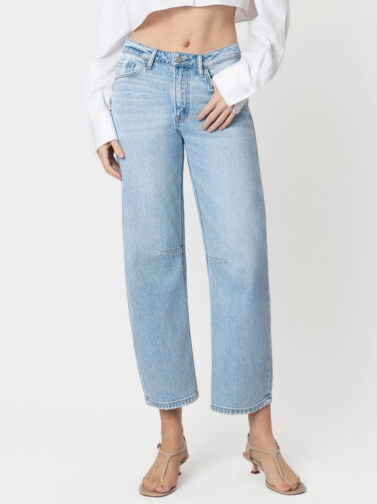 HIGH RISE LIGHT WASH WIDE BARREL JEANS T6802: CHARM / 27