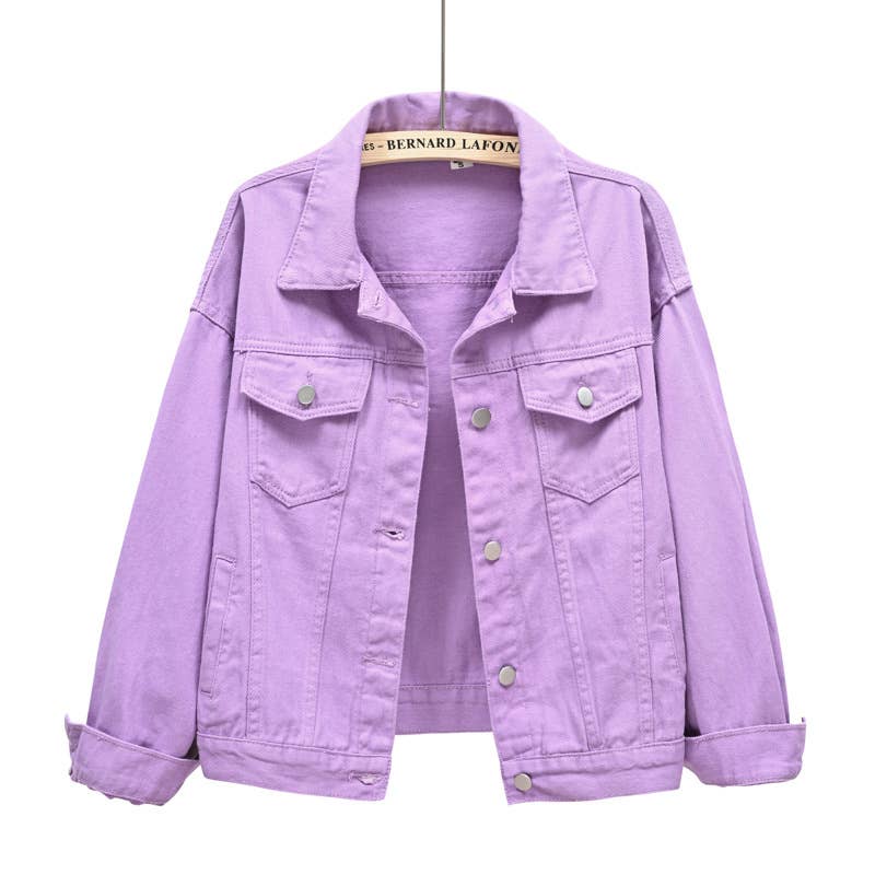 Solid color slim cropped denim jacket casual jacket: White / (M) 1