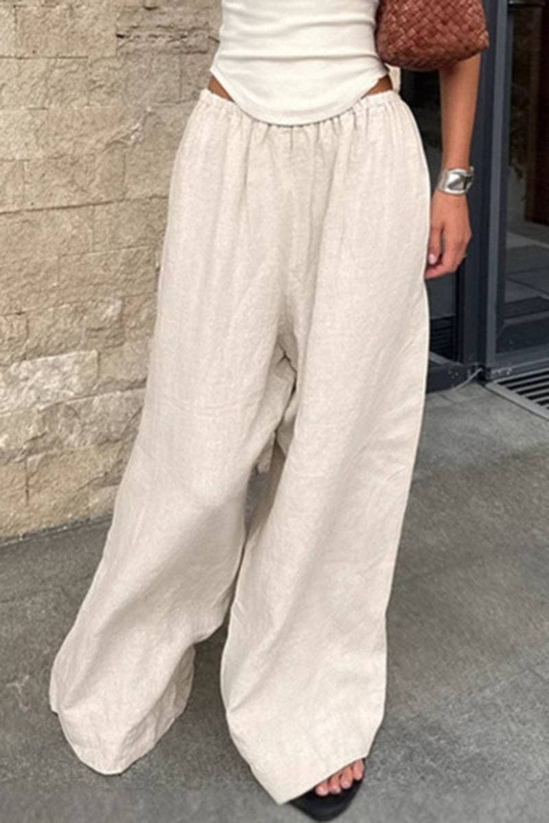 Relaxed Wide-Leg Casual Pants: BEIGE / S