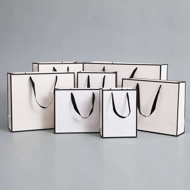 White with Black Border Paper Gift Bag w/ free tissue: H2