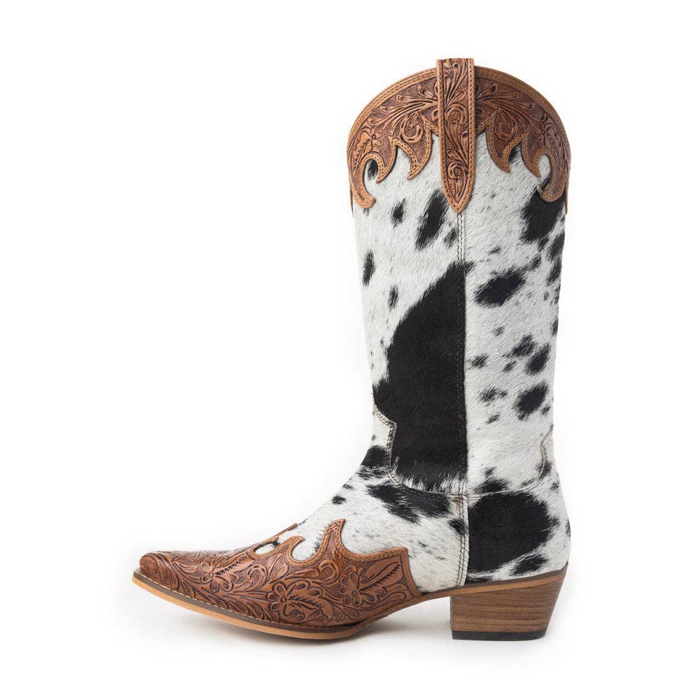 Adelaide Hair-On High Top Boots: Black and White / 6
