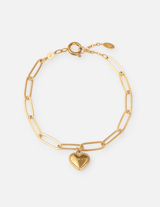 John 3:16 Heart Oversized Paperclip Chain Bracelet
