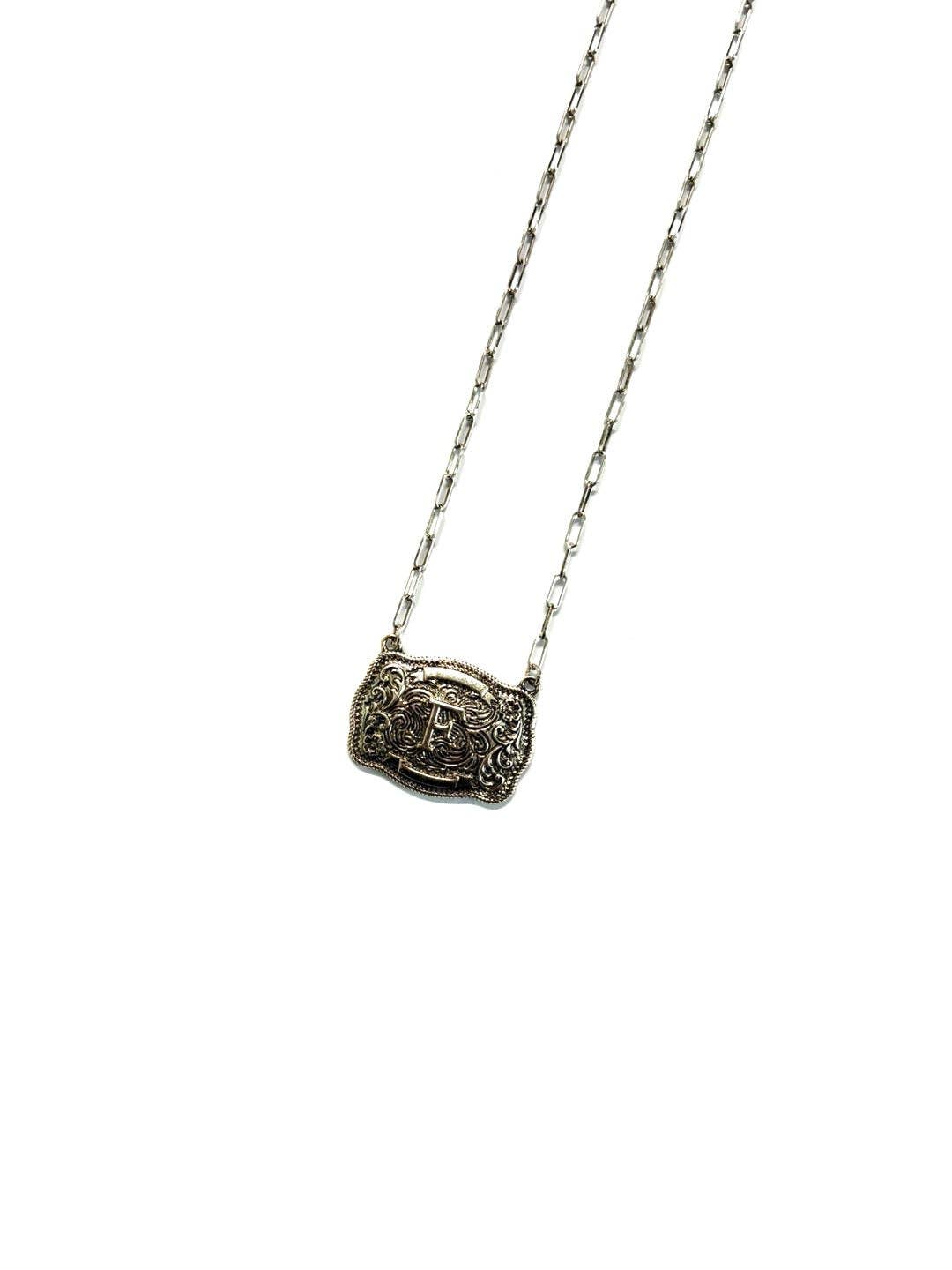 Western Belt Buckle Initial Necklace: A