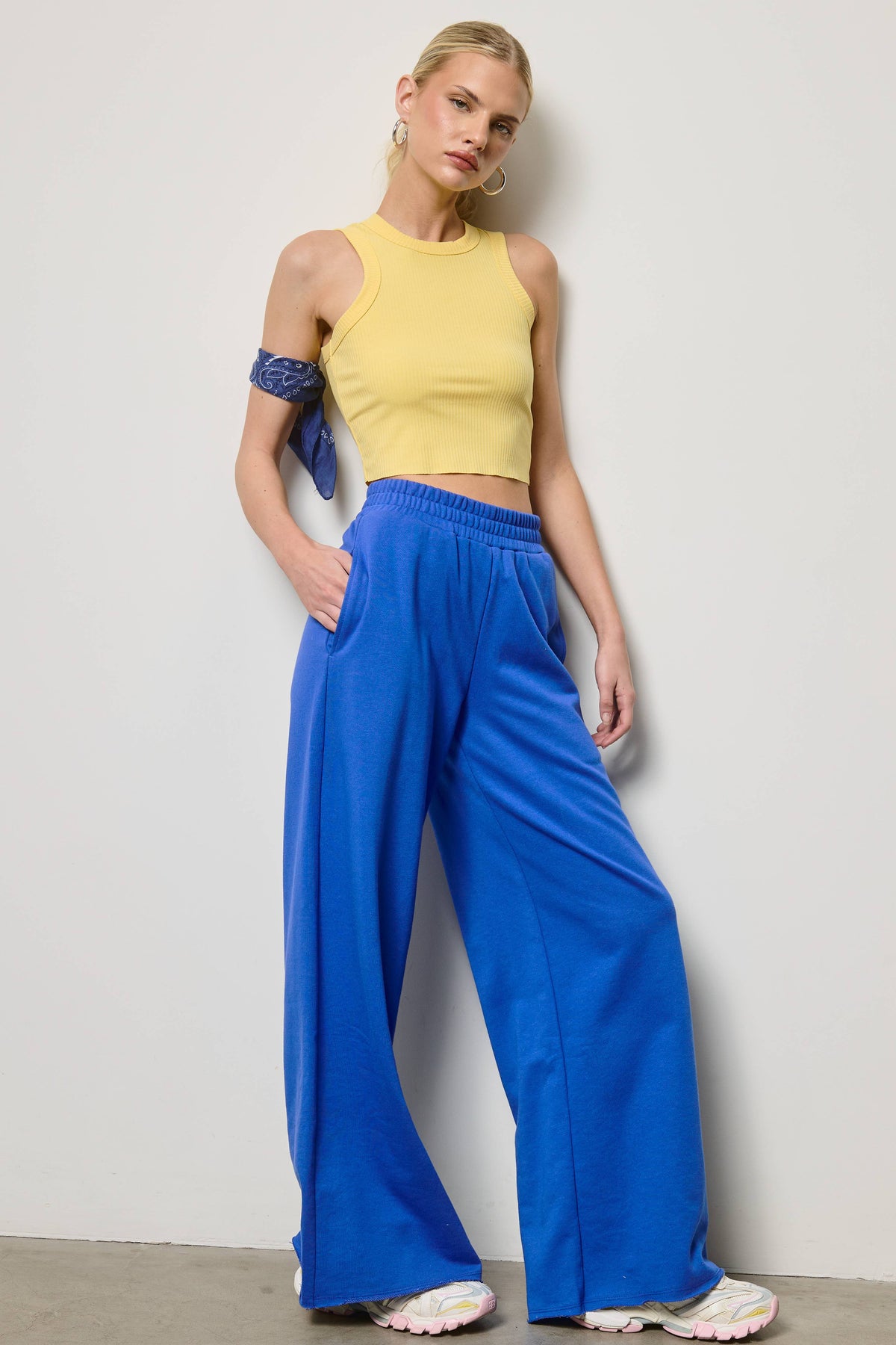 Wide Leg Cotton Jogger Sweatpants: Heather Grey / S