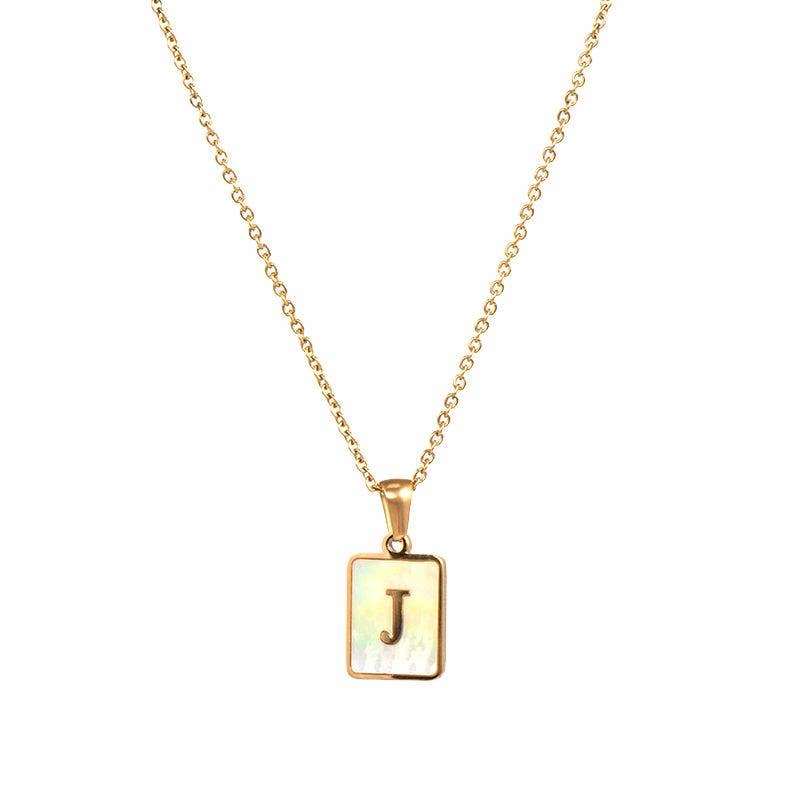 Square Initial 18K Gold-plated Stainless Steel Necklace -FGS: D