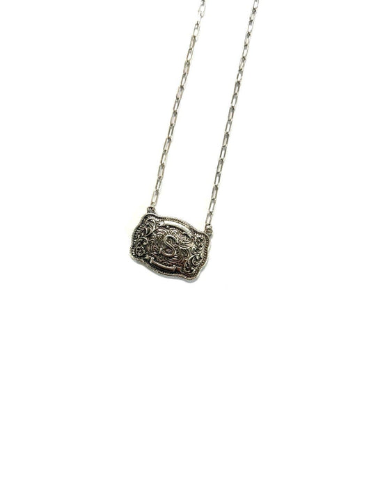 Western Belt Buckle Initial Necklace: S