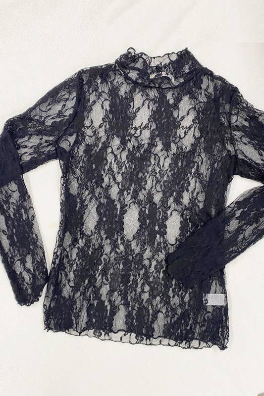 Floral Print Lace Long Sleeve Top KRT1739: BURGANDY / L