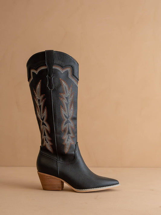 The Ainsley Black | Embroidered Cowboy Western Boot: Black / 6