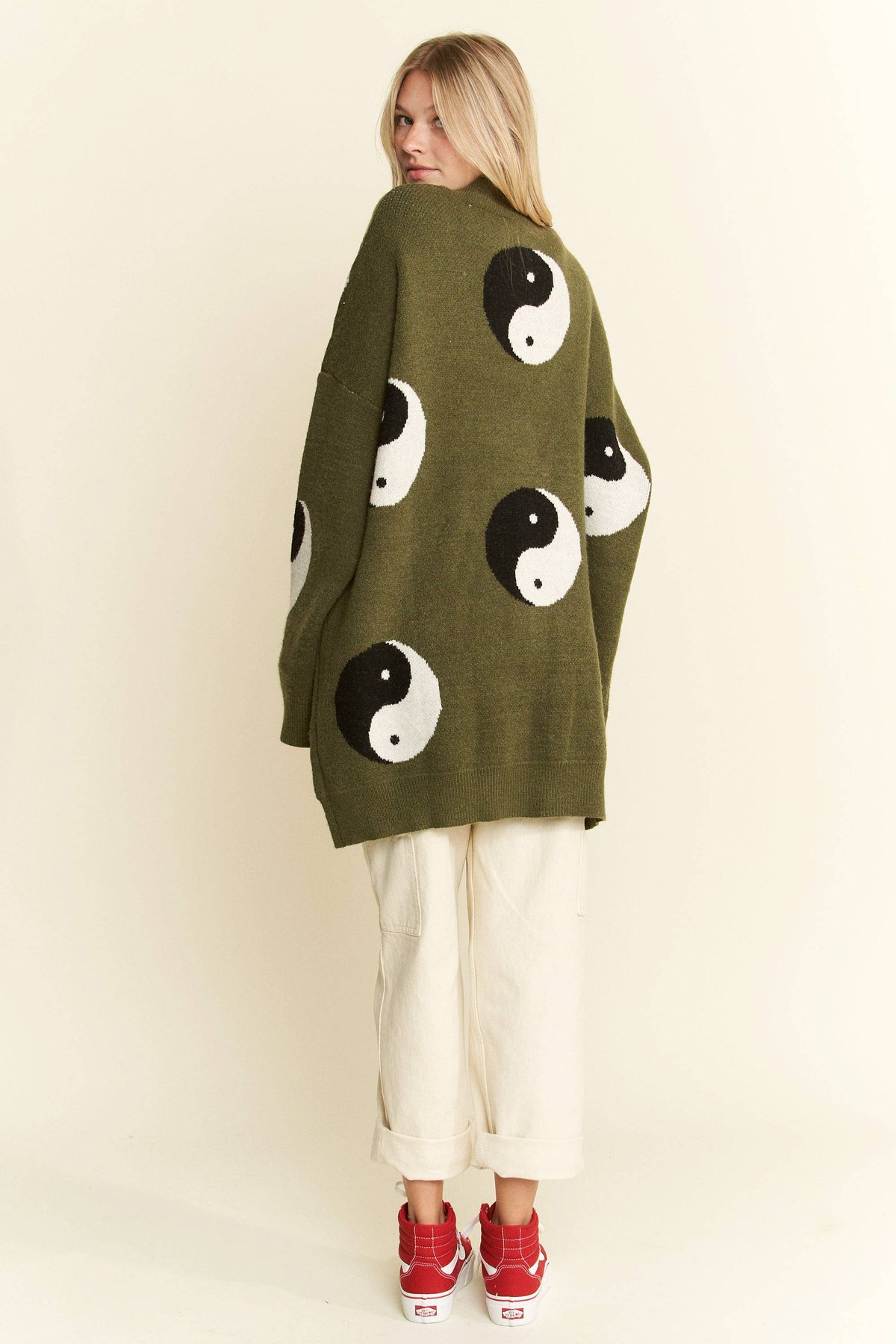 OVER SIZED YIN YANG CARDIGAN: Brown / S/M