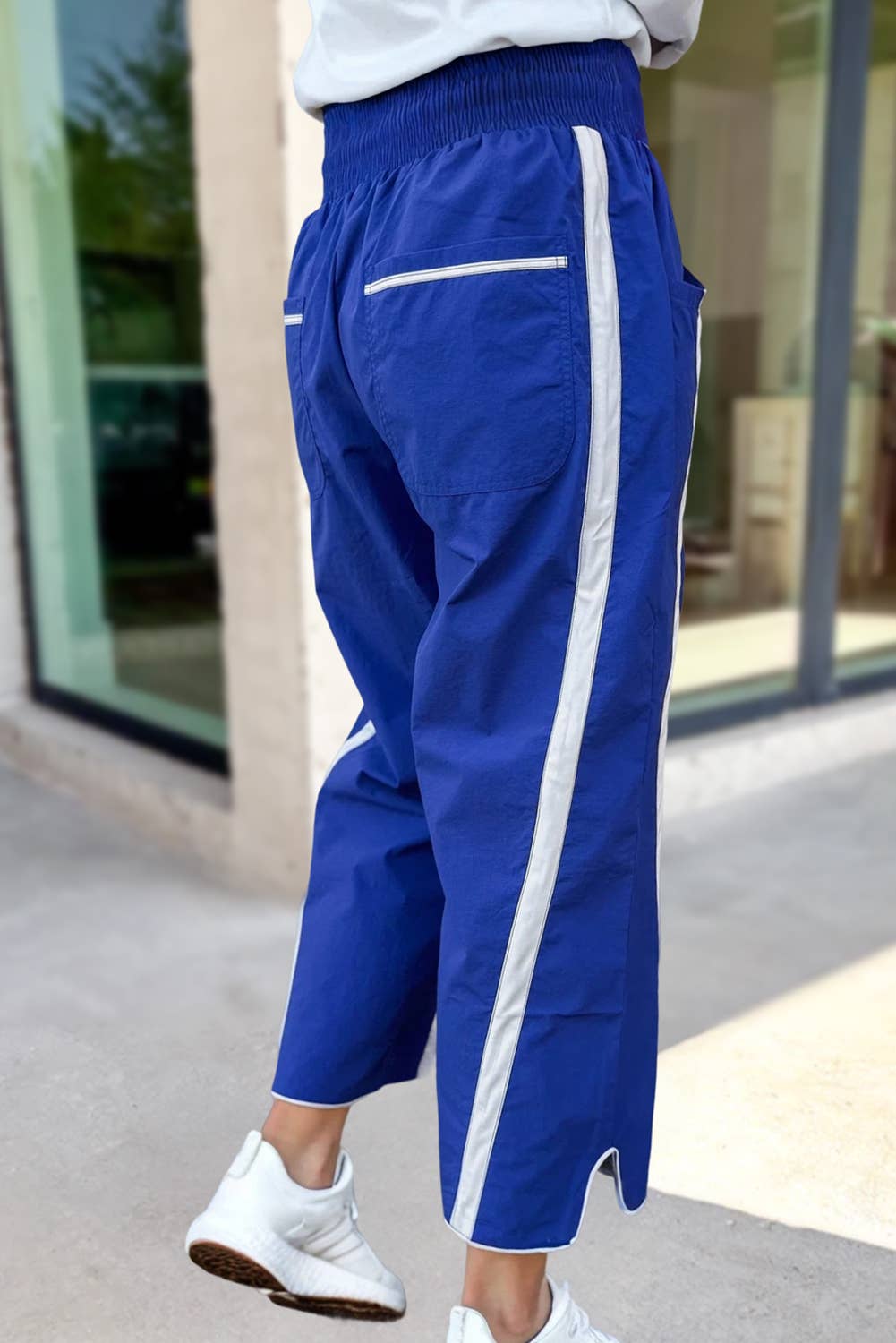 Stripe Smocked Waist Drawstring Cropped Pants | S-XL: Black / M