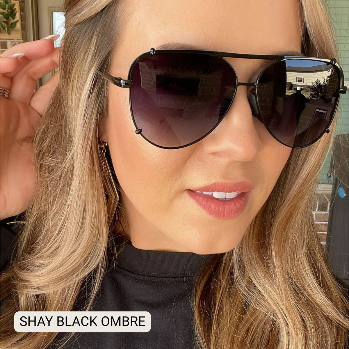 SHAY - Women's Polarized Large Hair Friendly Aviator: Jet Black
