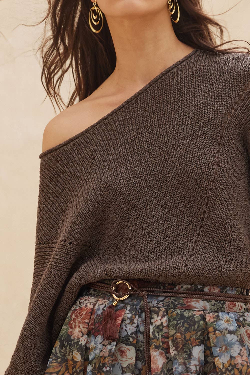 Short-Sleeve Pointelle Ribbed Knit Sweater: Mulberry / S