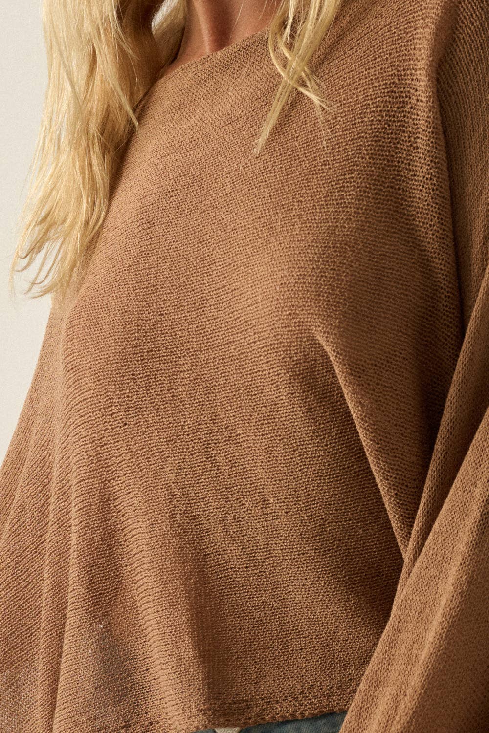 Sheer Lightweight Knit Cropped Poncho Sweater: Off White / L