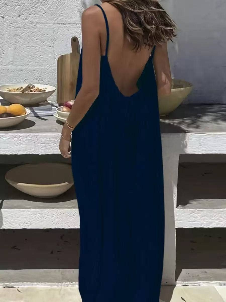 2026 Strappy Backless Loose Long Homewear Dress: Light yellow / XL