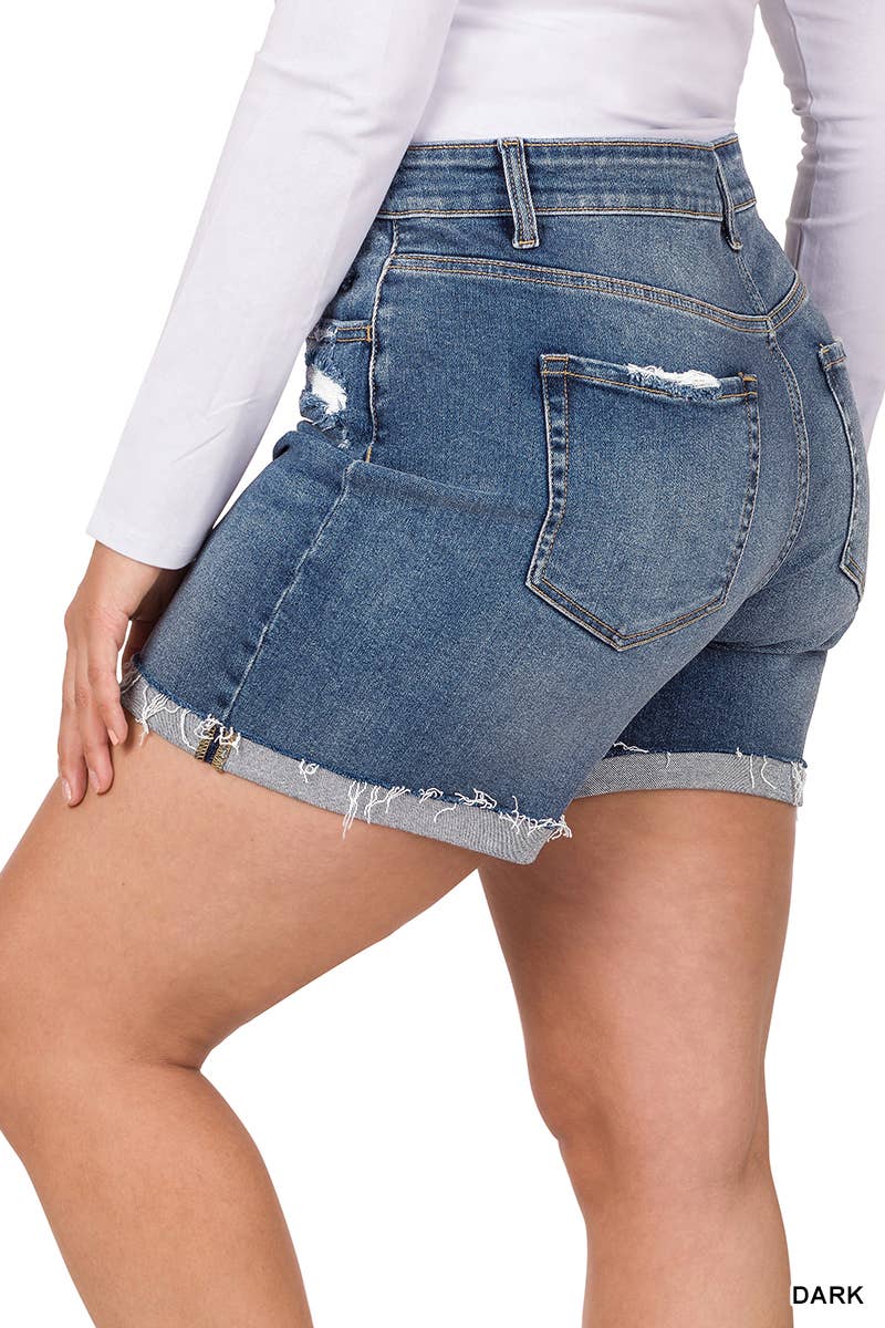 "....PLUS Size Denim Shorts: DARK-167944 / 3X