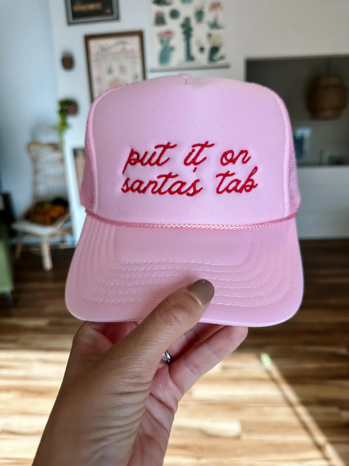 Put It On Santa's Tab Foam Embroidered Christmas Hat: Red / White