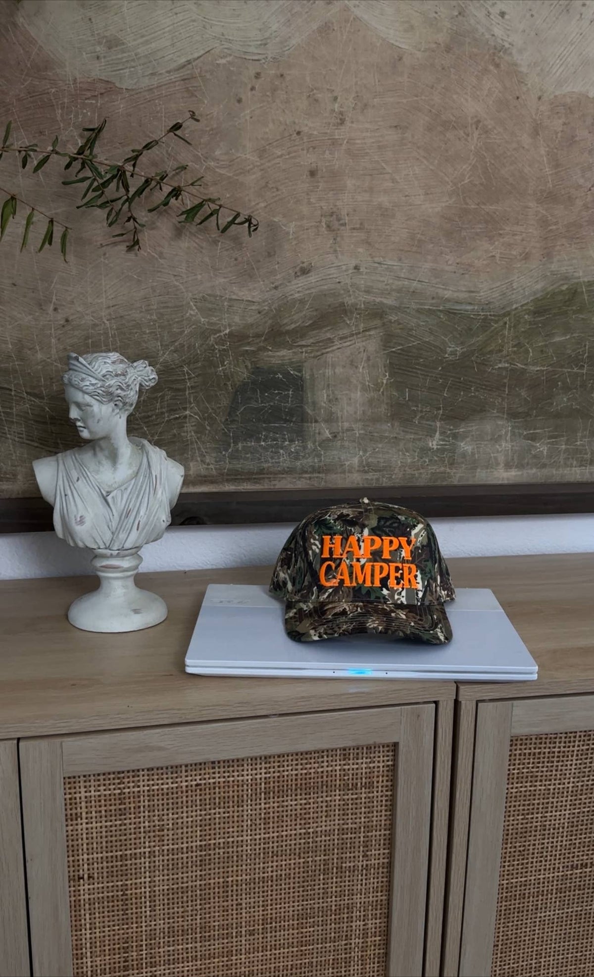 Happy Camper Camo hat: Neon orange