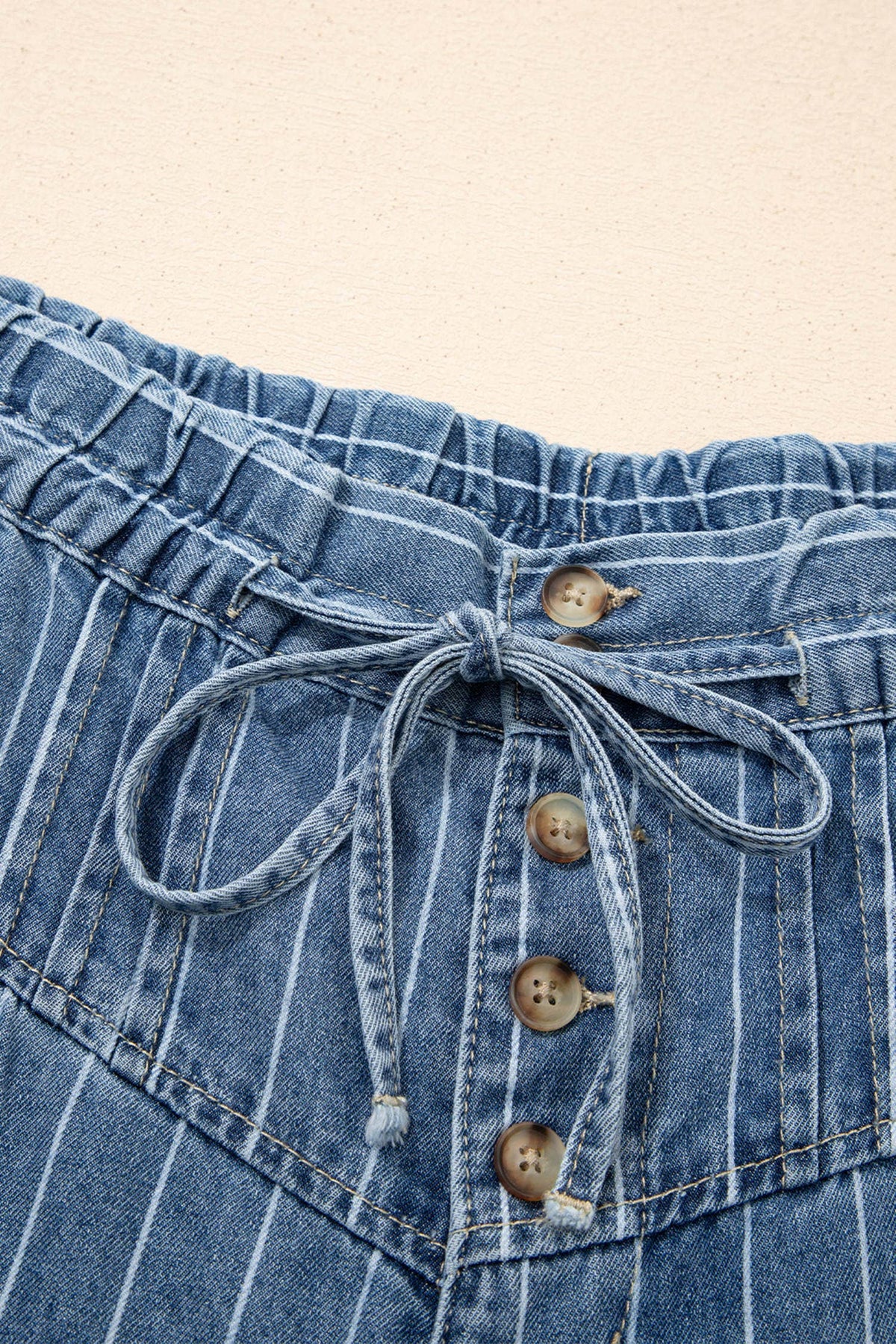 66 Plus Size Button Pleated Drawstring Waist Wide Leg Jeans: Blue / 2X