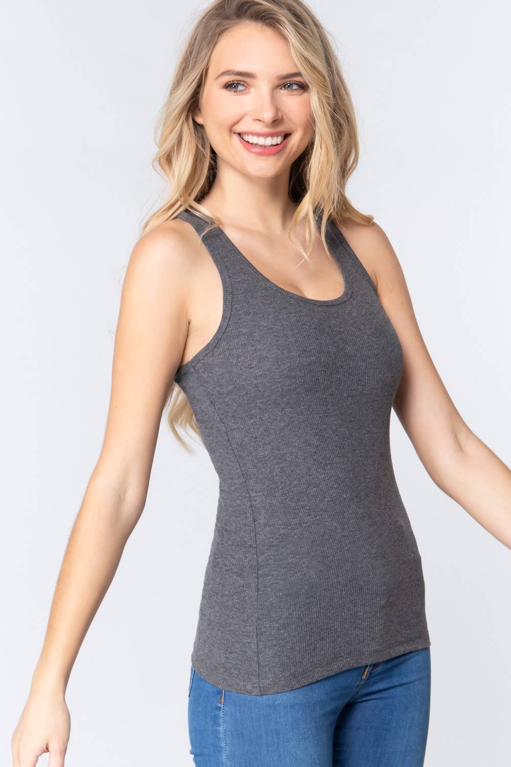 `.Racerback Rib Tank top: HGY-light h.grey-114669 / M