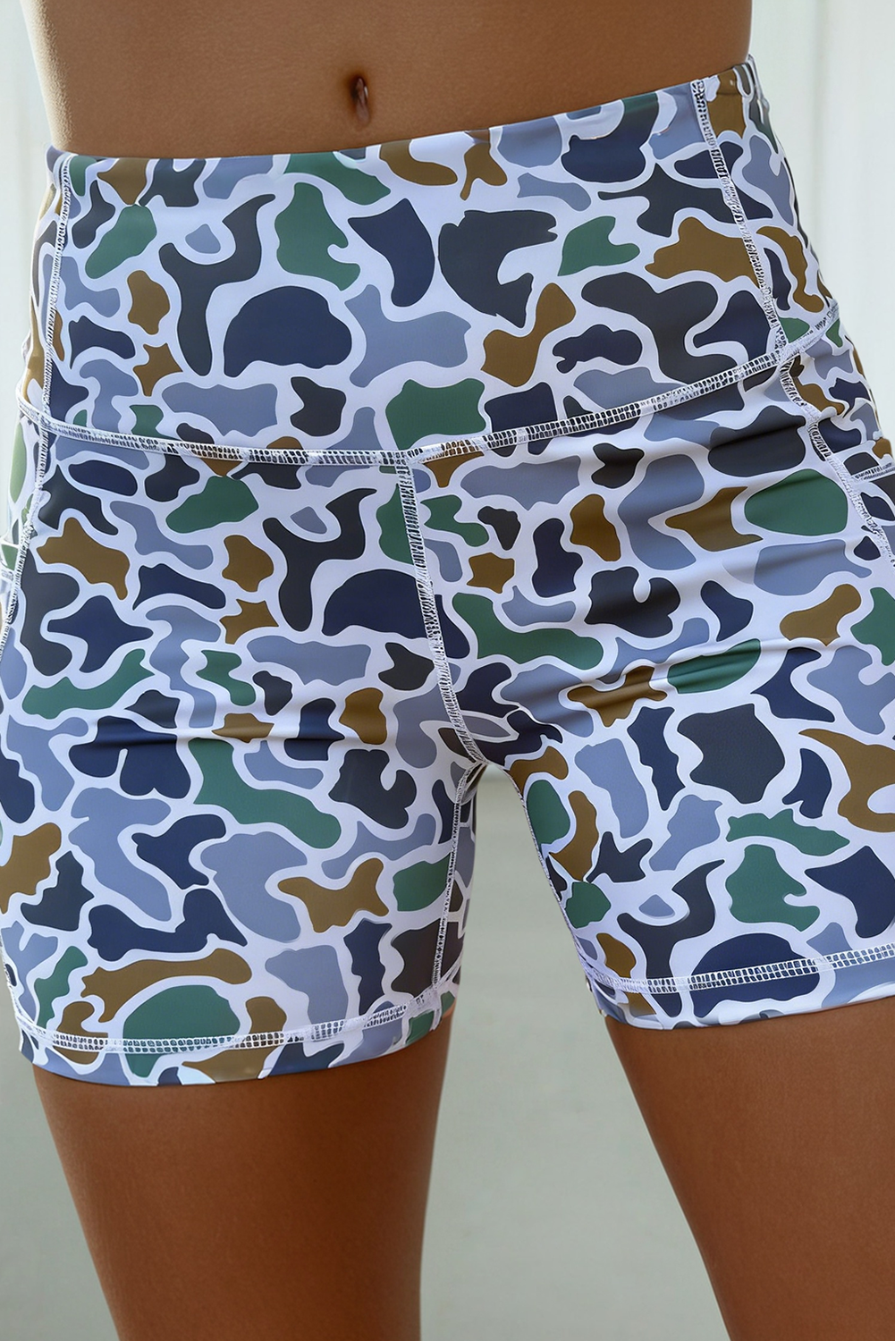 LAS Abstract Camo Printed Seam Biker Shorts (S-XL): Blue / Missy / L