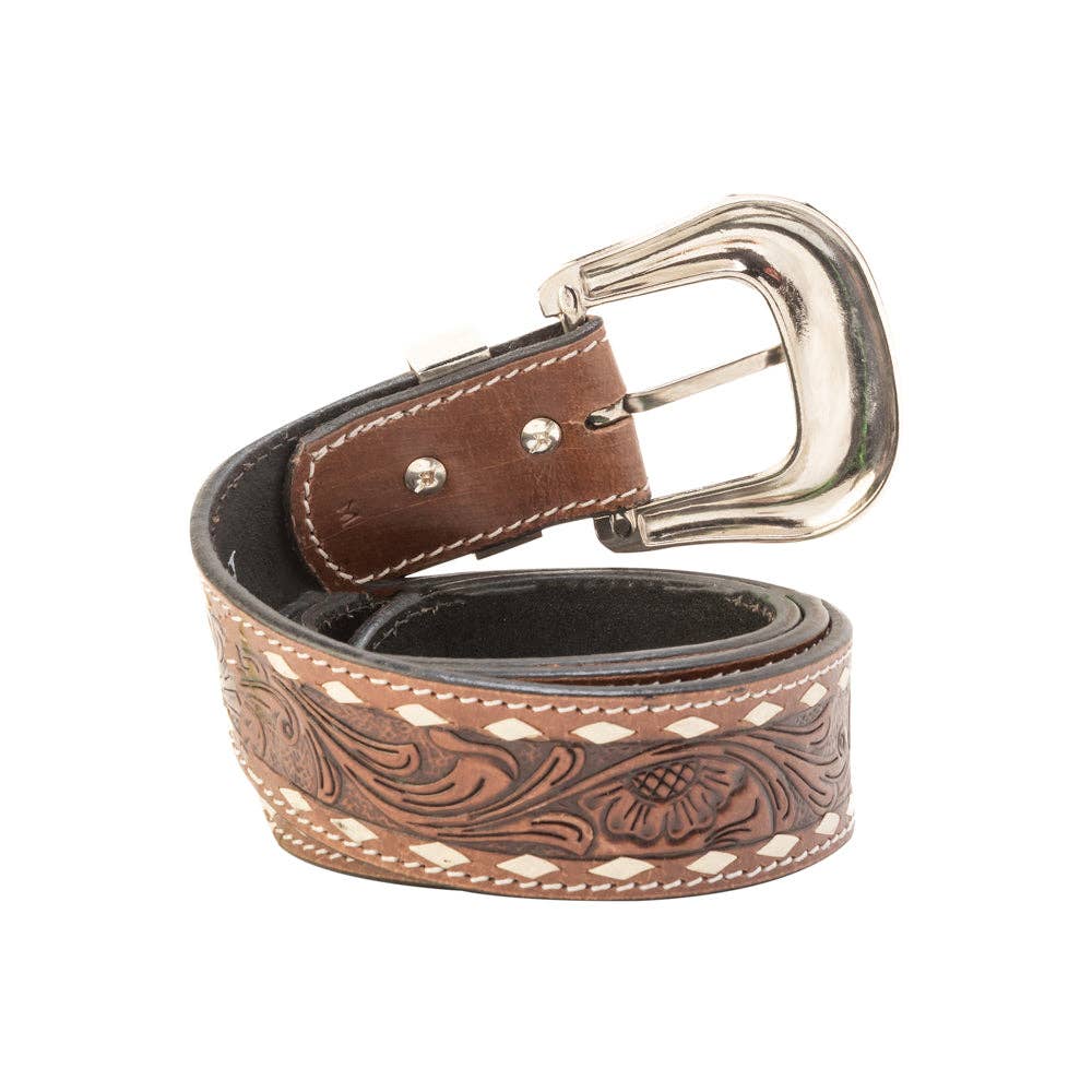 Talavera Handtooled Leather Belt for Women in Ember: Ember / L
