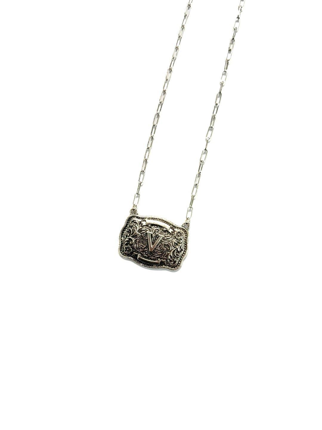 Western Belt Buckle Initial Necklace: W
