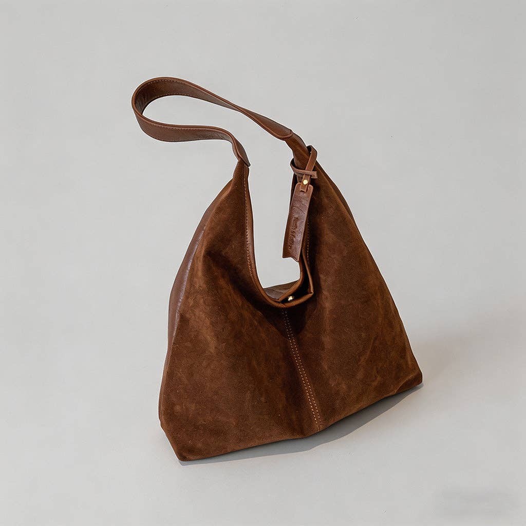 Vintage Suede Hobo Shoulder Bag: Black / One Size