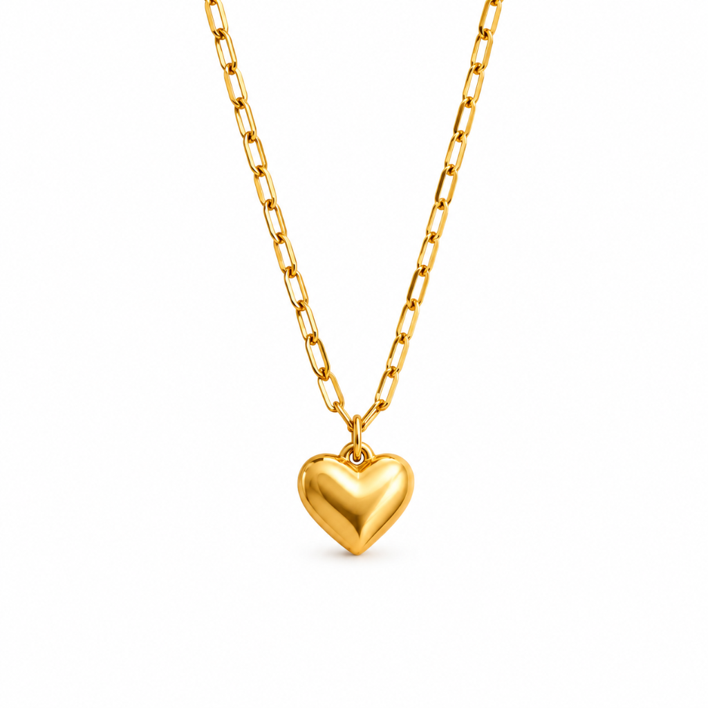 Gold Paperclip chain with heart charm