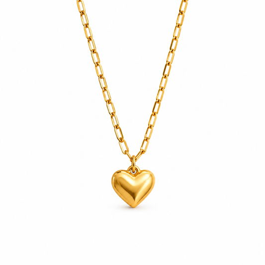 Gold Paperclip chain with heart charm