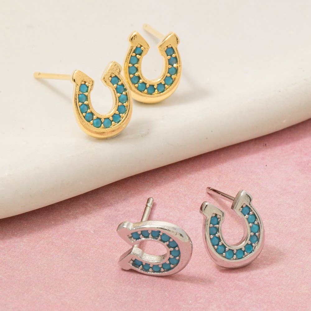 Gold Dipped Western Horse Shoe Stud Earrings: S