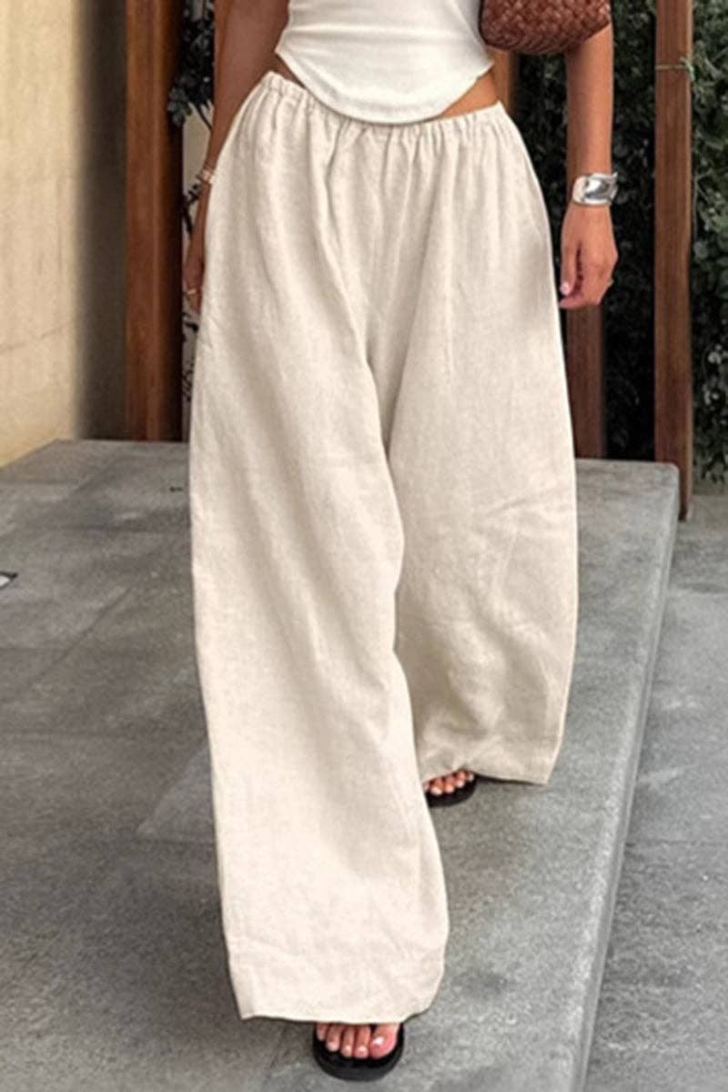 Relaxed Wide-Leg Casual Pants: BEIGE / S