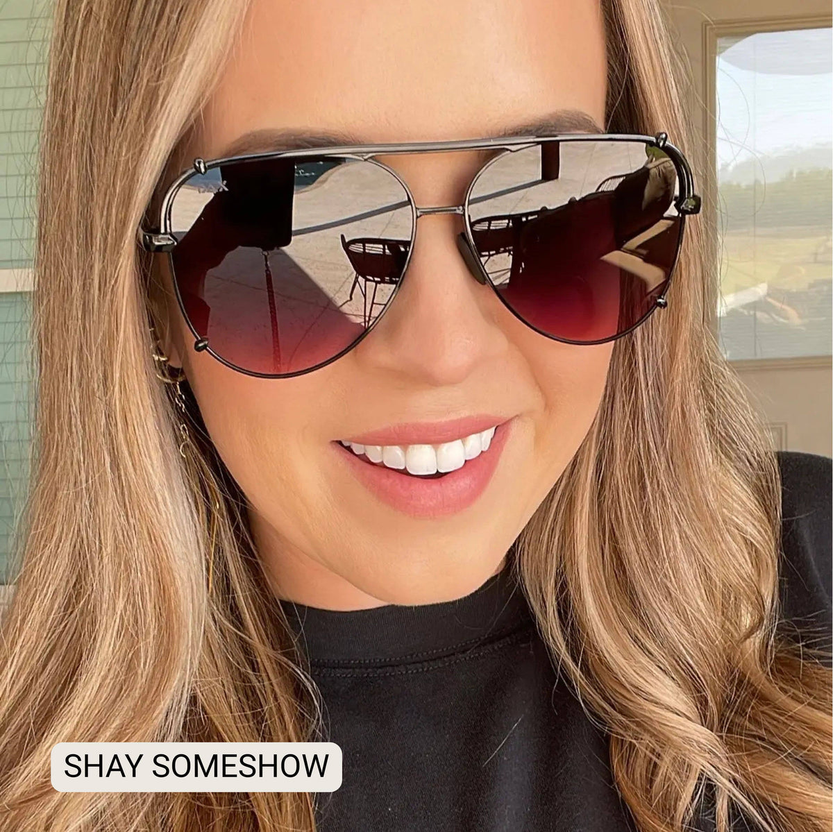 SHAY - Women's Polarized Large Hair Friendly Aviator: Jet Black