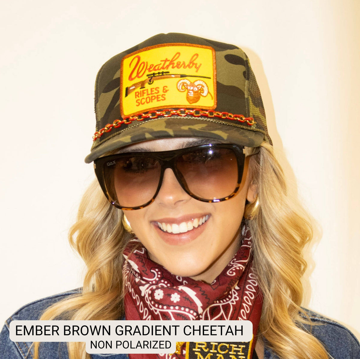 Ember - Woman's Oversized Square Sunglasses: Brown Gradient Cheetah