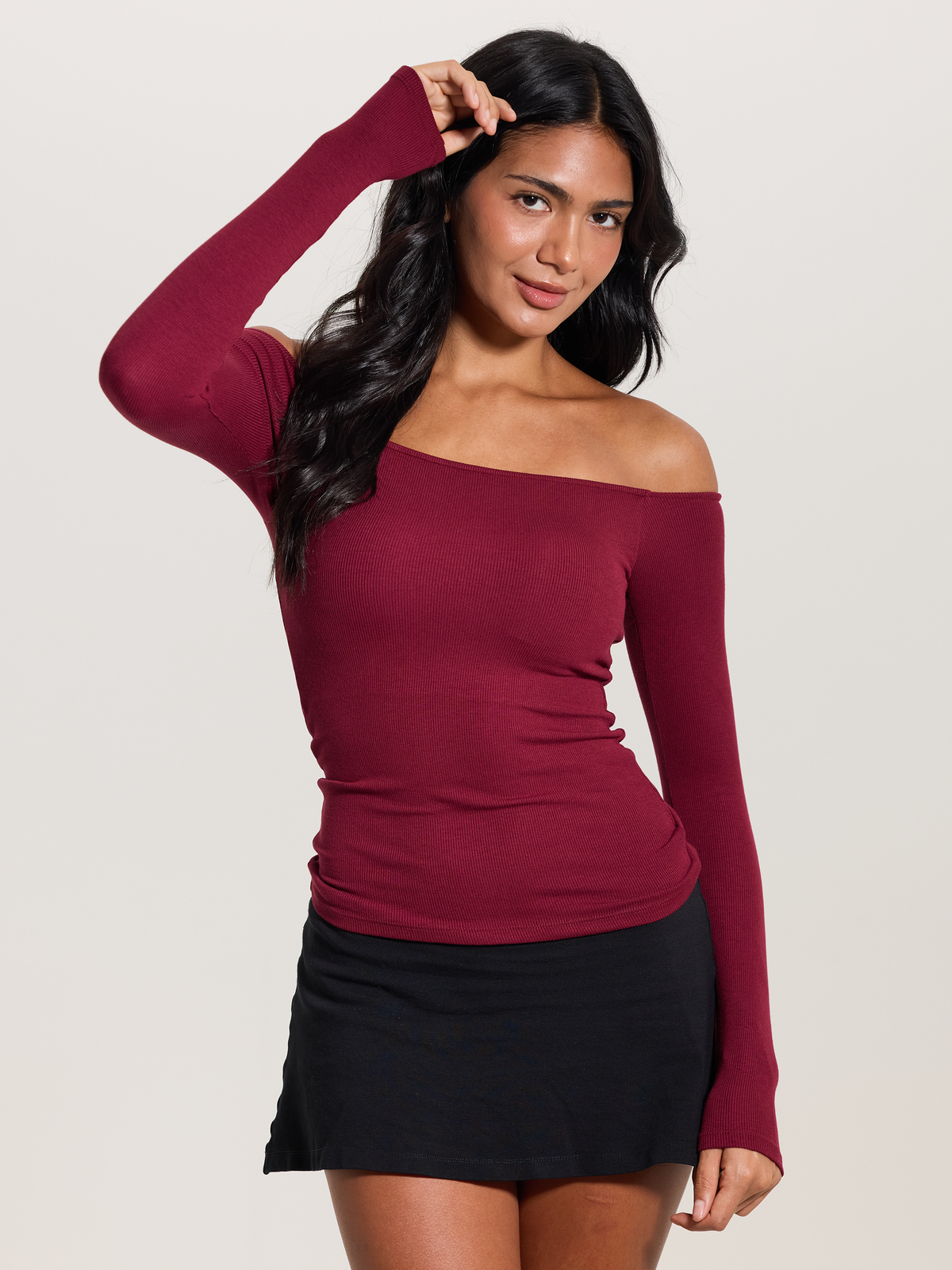 Ribbed Off The Shoulder Brami: Cream / M